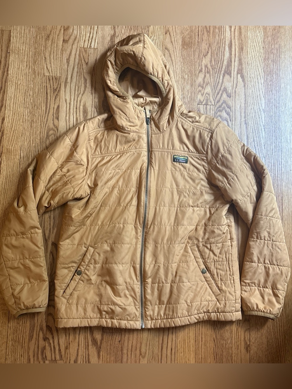LL Bean Mountain Classic Puffer Hooded Jacket Mens Large Insulated Camping Gold